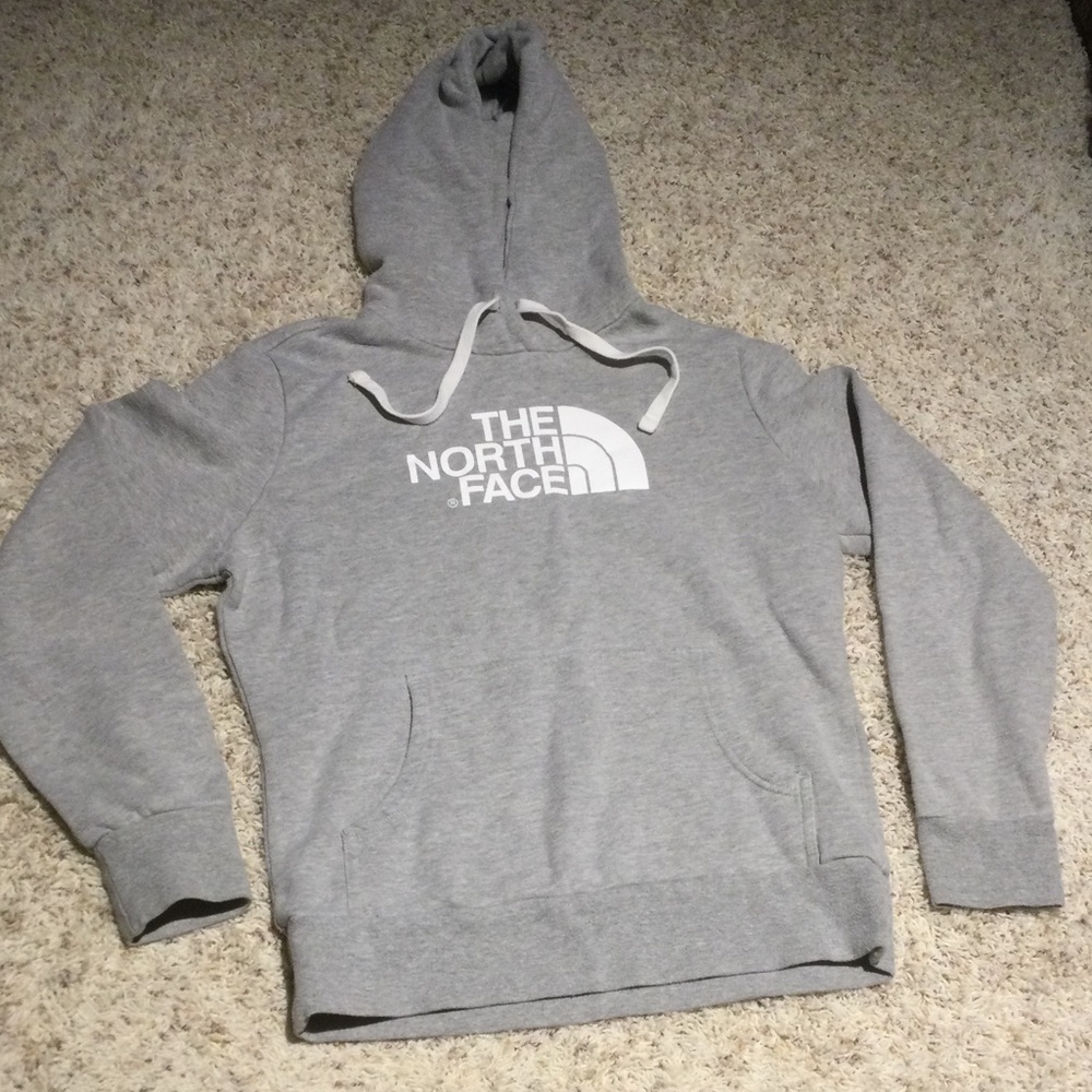 Gray North Face Sweatshirt with Hood.